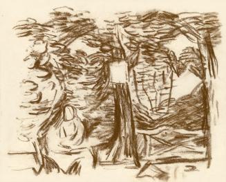 Alfred Wickenburg, Sitzende Figur unter einem Baum, 1930/1935, Braune Kreide auf Papier, Blattm ...