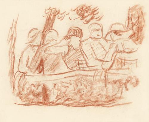 Alfred Wickenburg, Fünf sitzende Personen, 1930/1935, Rötel auf Papier, Blattmaße: 23,9 × 29,6  ...