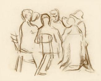 Alfred Wickenburg, Sechs Personen um einen Tisch sitzend, 1930/1935, Braune Kreide auf Papier,  ...