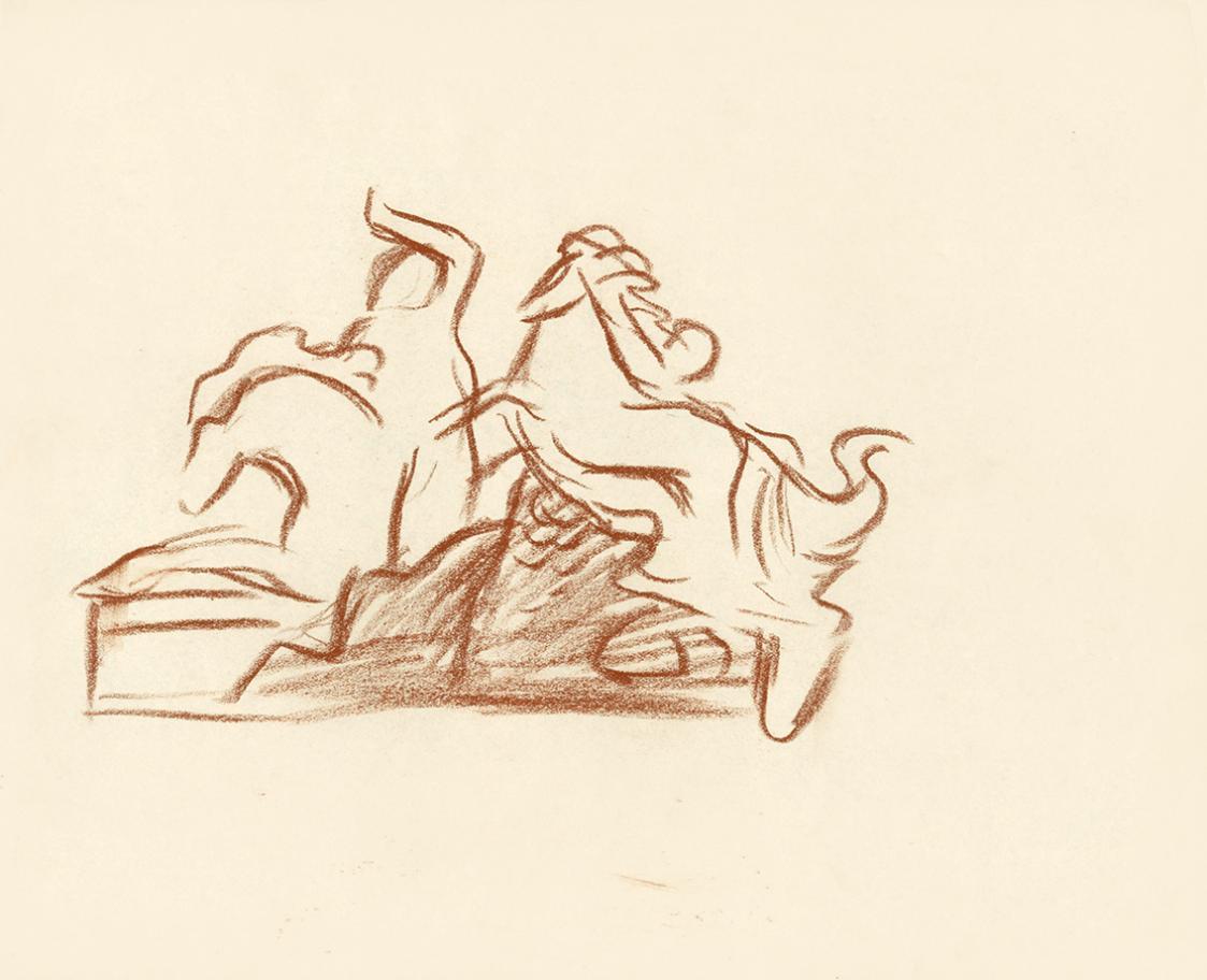 Alfred Wickenburg, Skulpturengruppe, um 1932, Braune Kreide auf Papier, Blattmaße: 23,9 × 29,4  ...