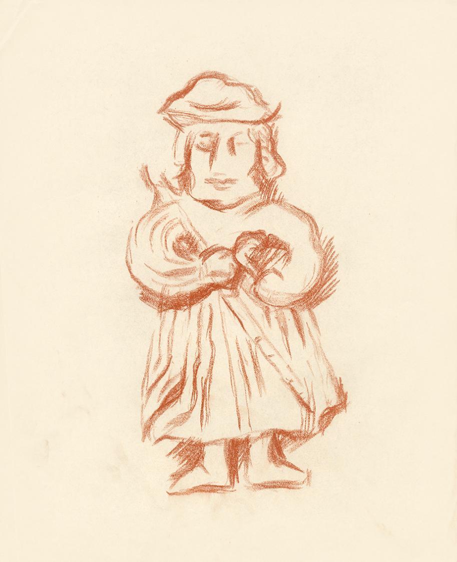 Alfred Wickenburg, Menschliche Figur mit Flöte, 1938/1940, Rötel auf Papier, Blattmaße: 29,2 ×  ...