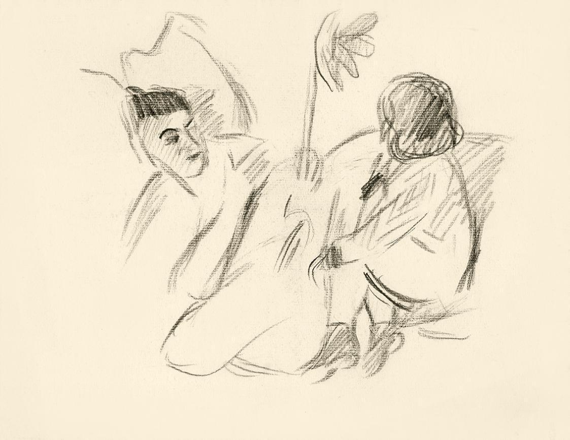 Alfred Wickenburg, Mutter und Kind, 1930/1935, Kohle auf Papier, Blattmaße: 24 × 30,8 cm, Priva ...