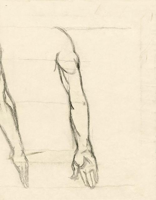 Alfred Wickenburg, Armstudie, 1909/1911, Kohle auf Papier, Blattmaße: 30,8 × 23,9 cm, Privatbes ...