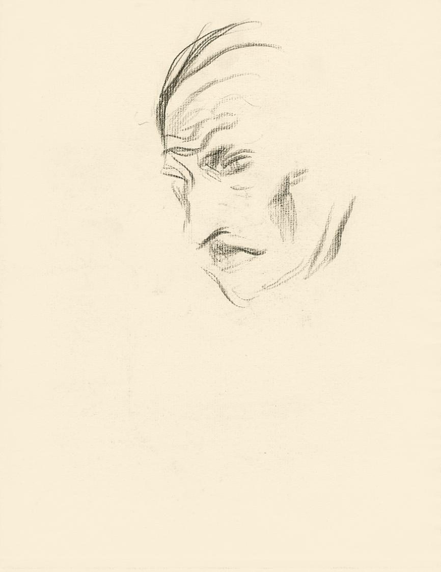 Alfred Wickenburg, Porträtstudie, 1930/1935, Kohle auf Papier, Blattmaße: 31,1 × 24,2 cm, Priva ...