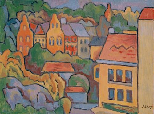 Alfred Wickenburg, Unterm Schlossberg I, 1967, Öl auf Leinwand, 52 × 69 cm, Verbleib unbekannt