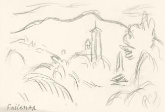 Alfred Wickenburg, Berglandschaft mit Architektur, Pallanza, 1920/1923, Graphit auf Papier, Bla ...