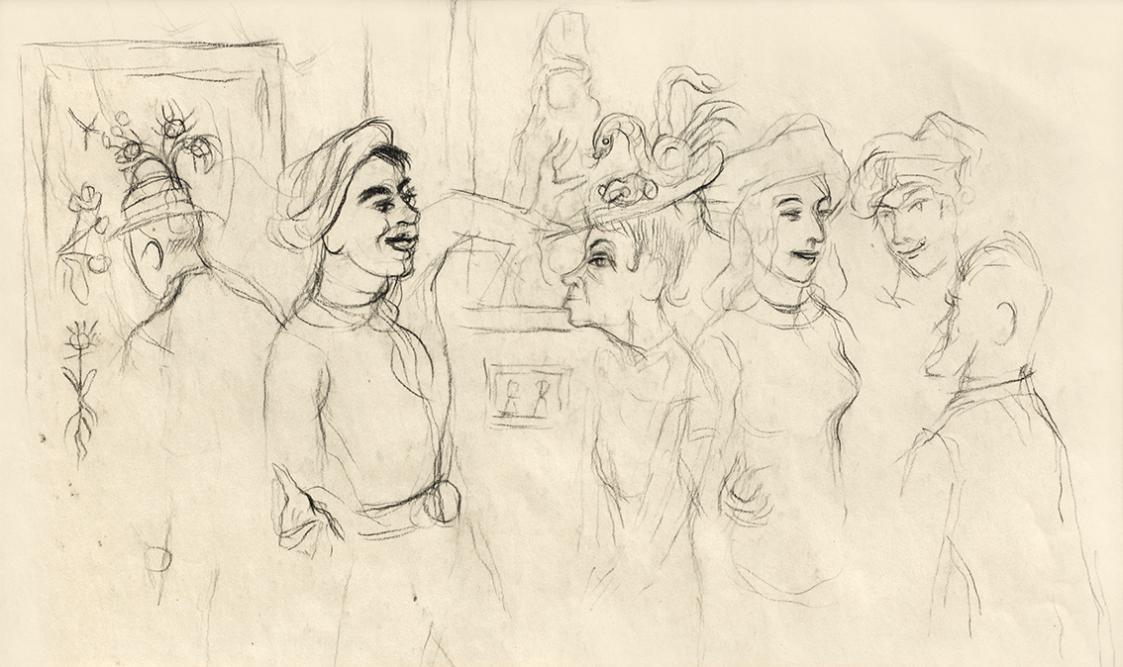 Alfred Wickenburg, Illustration zu Dostojewskis "Der Idiot", um 1948, Schwarze Kreide auf Papie ...