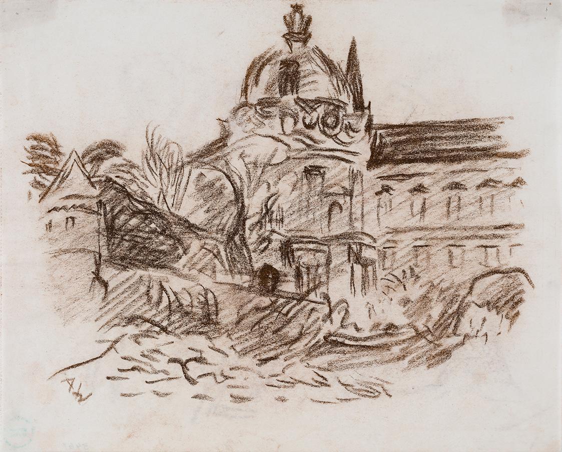 Alfred Wickenburg, Studie aus Klosterneuburg, 1932/1933, Umbrastift auf Papier, Blattmaße: 23,9 ...