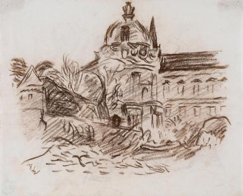 Alfred Wickenburg, Studie aus Klosterneuburg, 1932/1933, Umbrastift auf Papier, Blattmaße: 23,9 ...