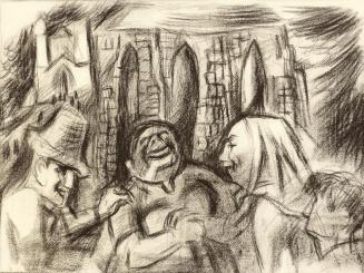 Alfred Wickenburg, Gespräche vor der Kirche, 1935, Umbrastift auf Papier, Blattmaße: 48,7 × 63, ...