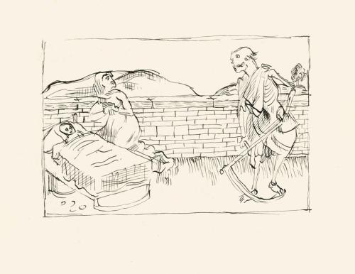 Alfred Wickenburg, Mutter und Kind mit der Personifikation des Todes, 1930/1939, Tusche auf Pap ...