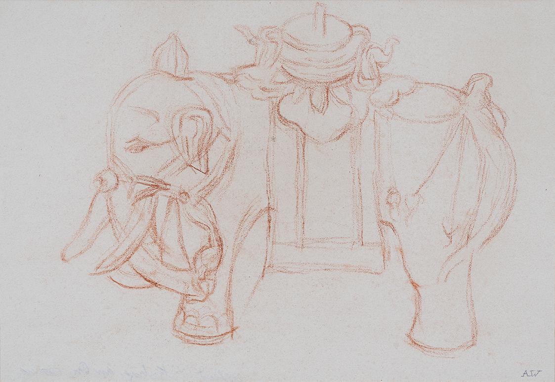 Alfred Wickenburg, Reitelefant, um 1938, Rötel auf Papier, Blattmaße: 31,5 × 45 cm, Neue Galeri ...