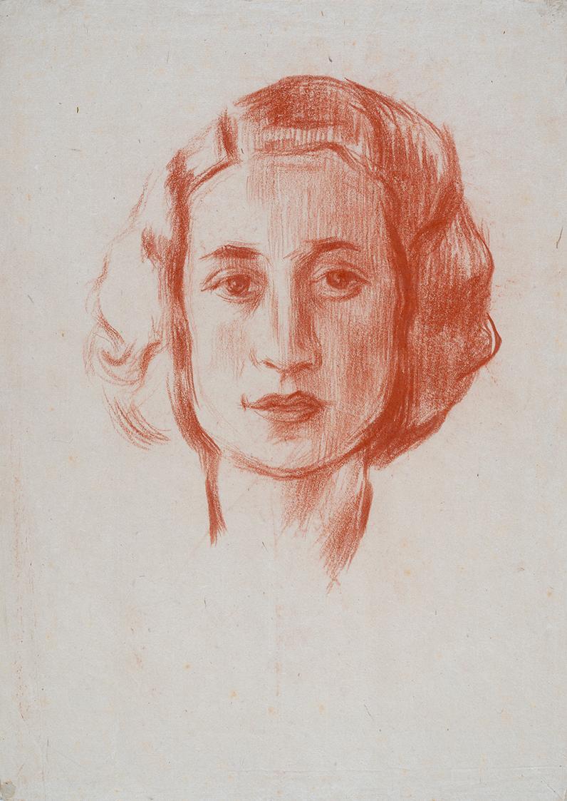 Alfred Wickenburg, Porträt eines jungen Mädchens, 1941/1942, Rötel auf Papier, Blattmaße: 52,9  ...