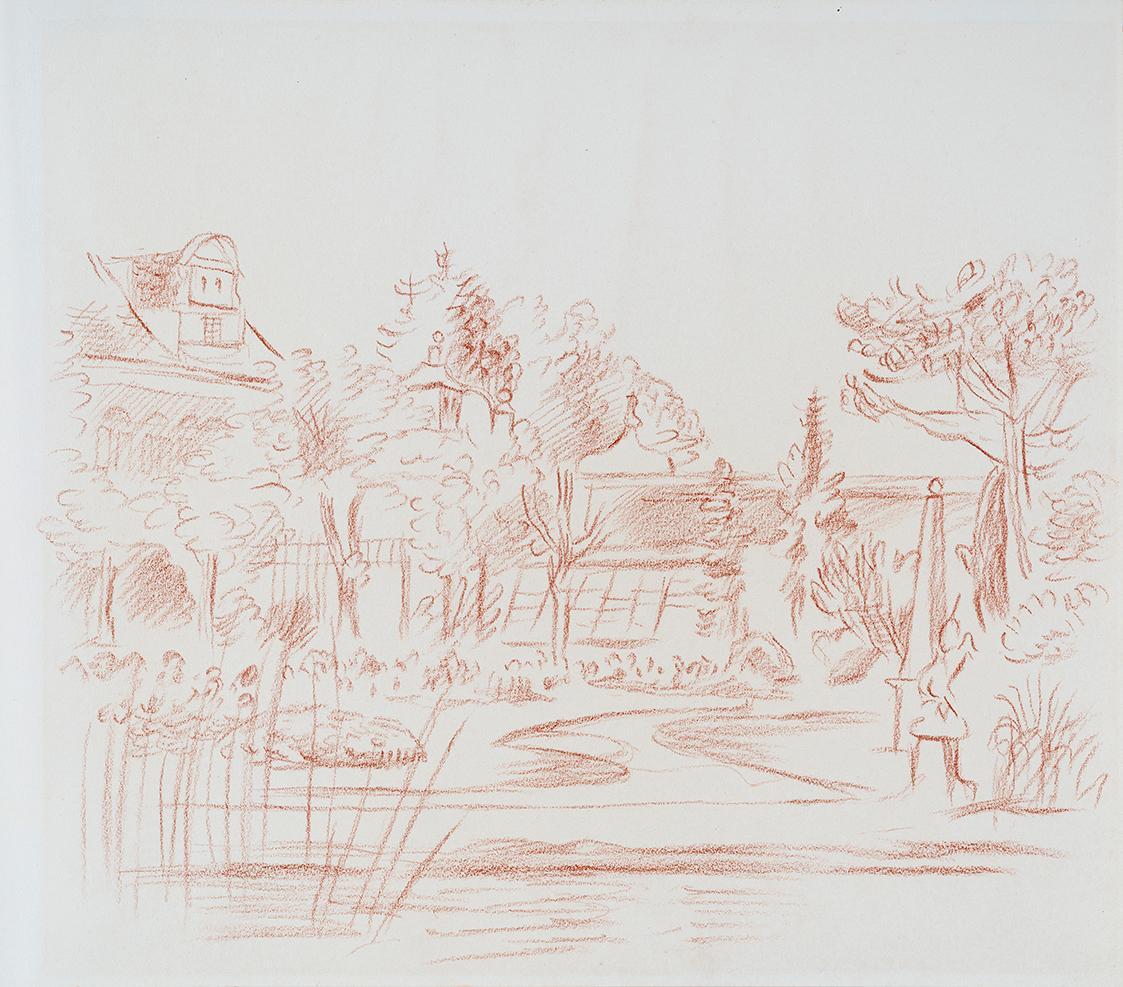 Alfred Wickenburg, Schloss Leopoldskron bei Salzburg, 1942, Rötel auf Papier, Blattmaße: 26,8 × ...