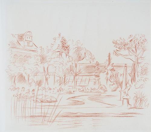 Alfred Wickenburg, Schloss Leopoldskron bei Salzburg, 1942, Rötel auf Papier, Blattmaße: 26,8 × ...