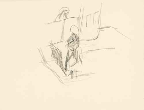 Alfred Wickenburg, Zwei Frauen unterhalten sich, um 1945, Schwarze Kreide auf Papier, Blattmaße ...