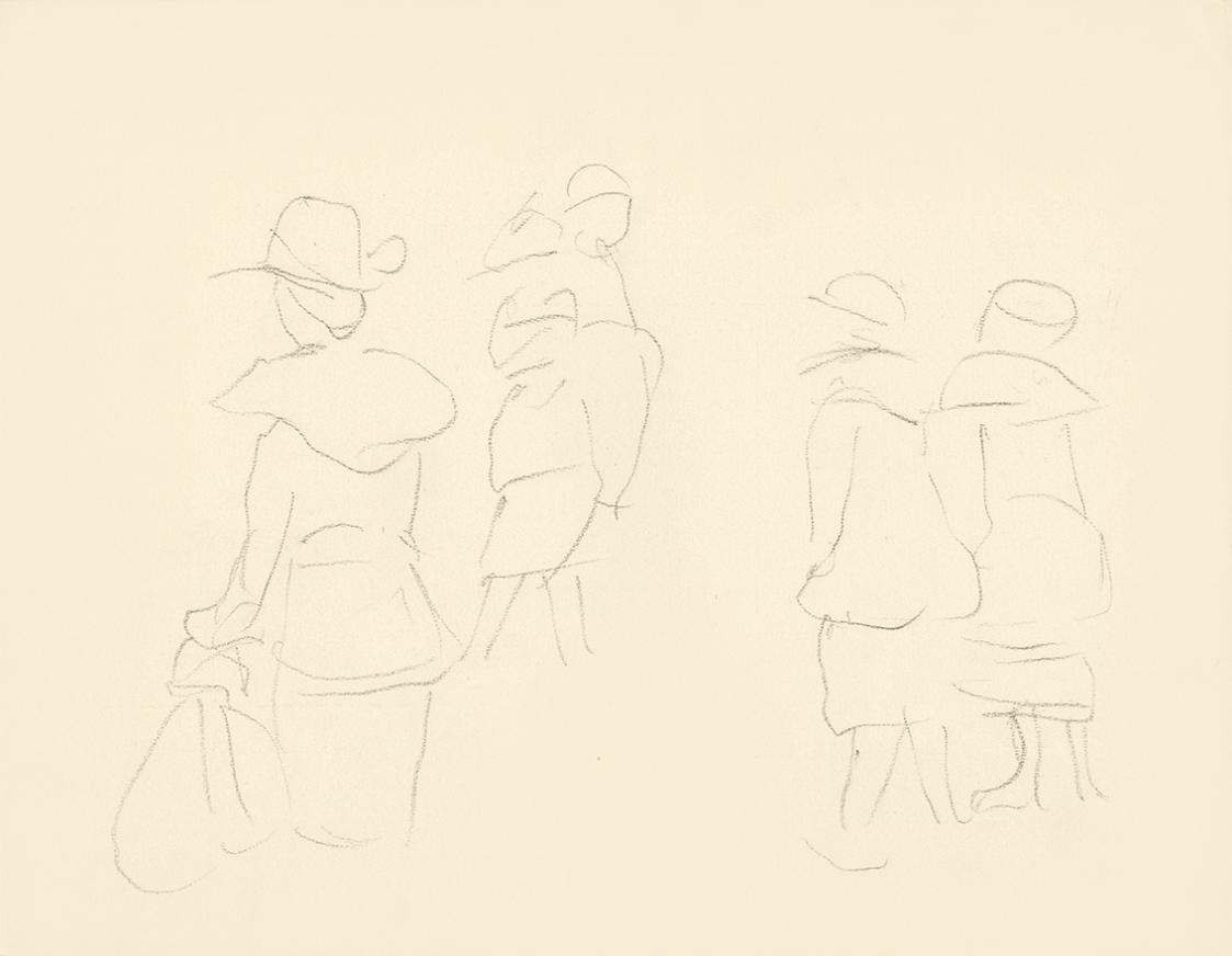 Alfred Wickenburg, Personenstudie, um 1945, Bleistift auf Papier, Blattmaße: 24 × 31,3 cm, Priv ...