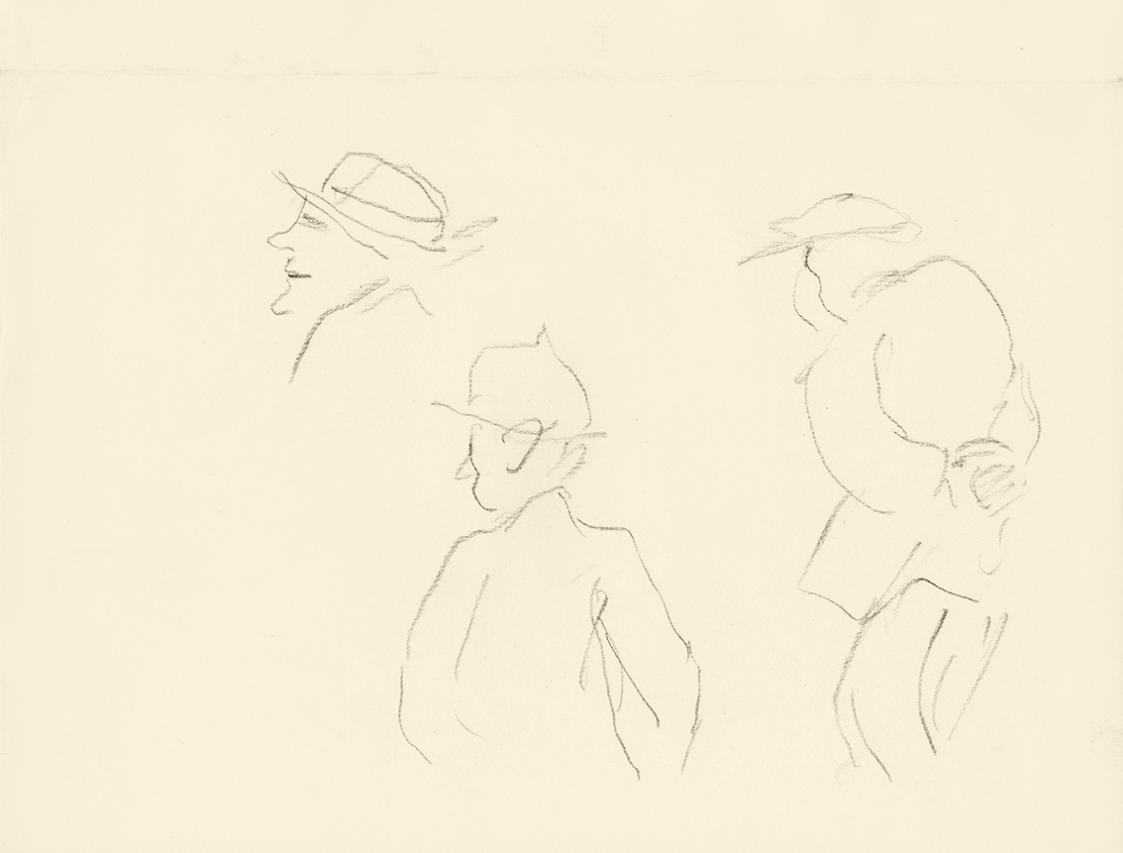 Alfred Wickenburg, Personenstudie, um 1945, Bleistift auf Papier, Blattmaße: 24 × 31,4 cm, Priv ...