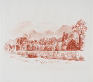 Alfred Wickenburg, Landschaft bei Salzburg, 1942, Rötel auf Papier, Blattmaße: 26,8 × 30,4 cm,  ...