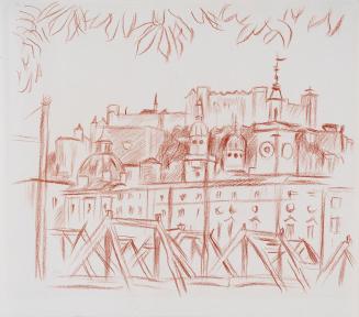 Alfred Wickenburg, Salzburg mit Festung, 1942, Rötel auf Papier, Blattmaße: 26,8 × 30,4 cm, Neu ...