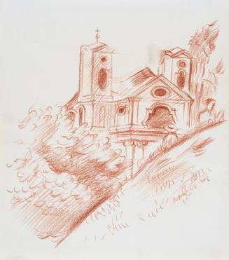 Alfred Wickenburg, Ursulinenkirche in Salzburg, 1942, Rötel auf Papier, Blattmaße: 30,4 × 26,8  ...