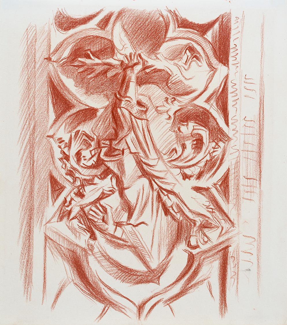 Alfred Wickenburg, Epitaph für Martin Reuter an der Margarethenkapelle in Salzburg, 1942, Rötel ...