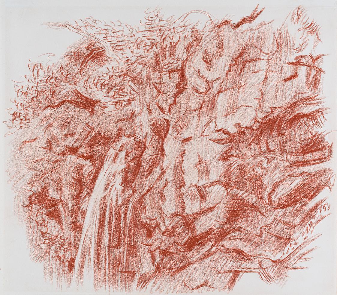 Alfred Wickenburg, Wasserfall, 1942, Rötel auf Papier, Blattmaße: 26,7 × 30,5 cm, Neue Galerie  ...