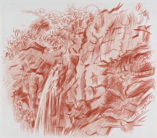 Alfred Wickenburg, Wasserfall, 1942, Rötel auf Papier, Blattmaße: 26,7 × 30,5 cm, Neue Galerie  ...