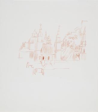 Alfred Wickenburg, Blick auf Dom, St. Peter und Franziskanerkirche, 1942, Rötel auf Papier, Bla ...