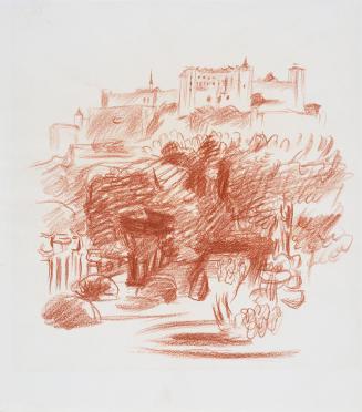 Alfred Wickenburg, Blick auf die Festung Hohensalzburg, 1942, Rötel auf Papier, Blattmaße: 30,4 ...