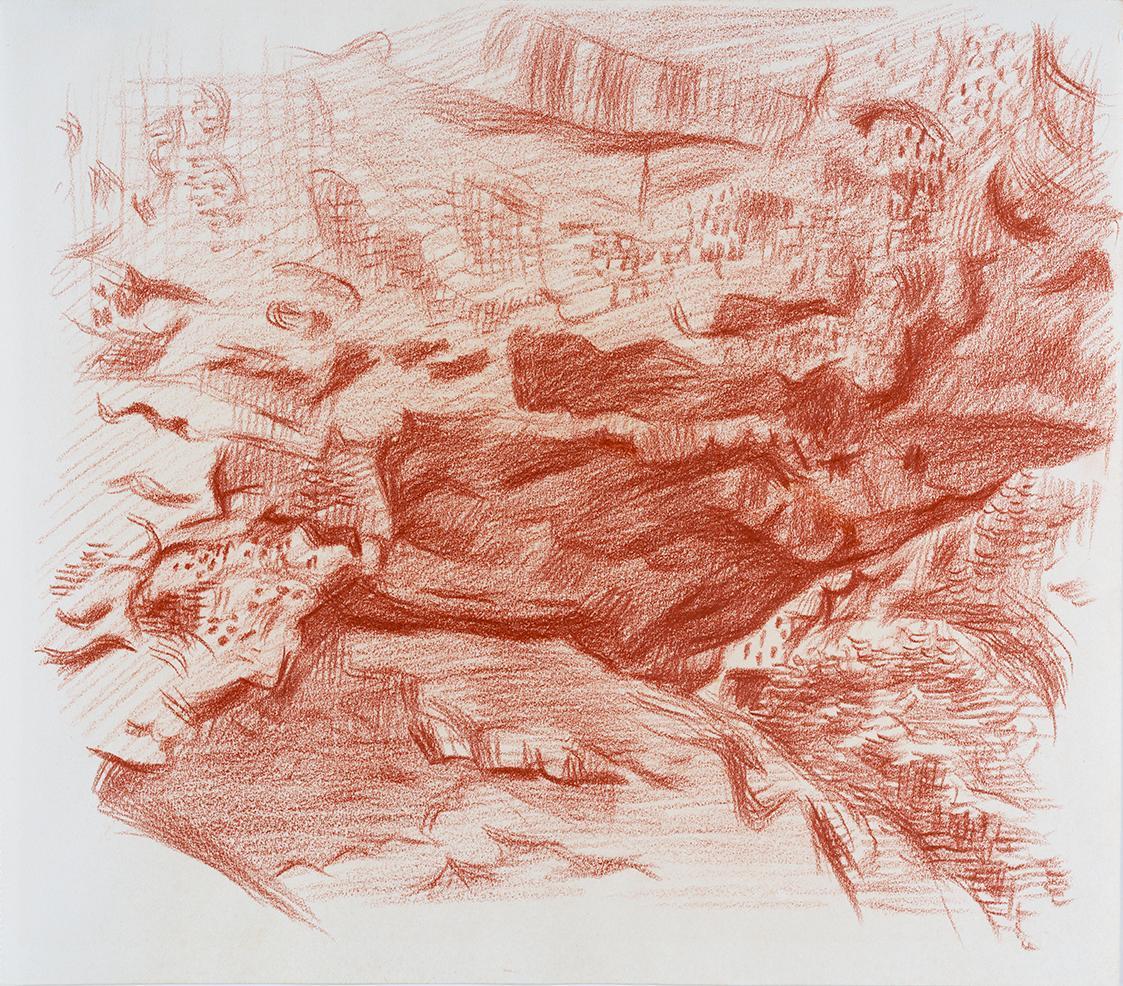 Alfred Wickenburg, Felsenmotiv, 1942, Rötel auf Papier, Blattmaße: 26,7 × 30,4 cm, Neue Galerie ...