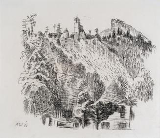 Alfred Wickenburg, Bergkapelle vor Stift Rein, 1944, Kohle auf Papier, Blattmaße: 22 × 25,5 cm, ...