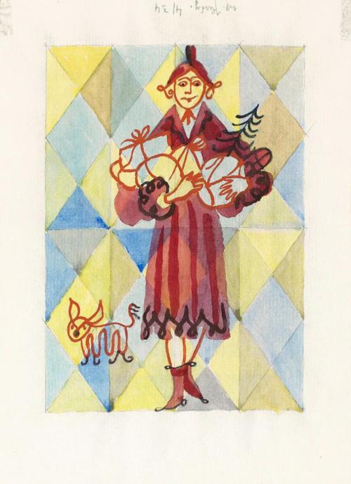 Alfred Wickenburg, Weihnachtsgruß, um 1940, Aquarell über Bleistift auf Papier, Blattmaße: 30 × ...