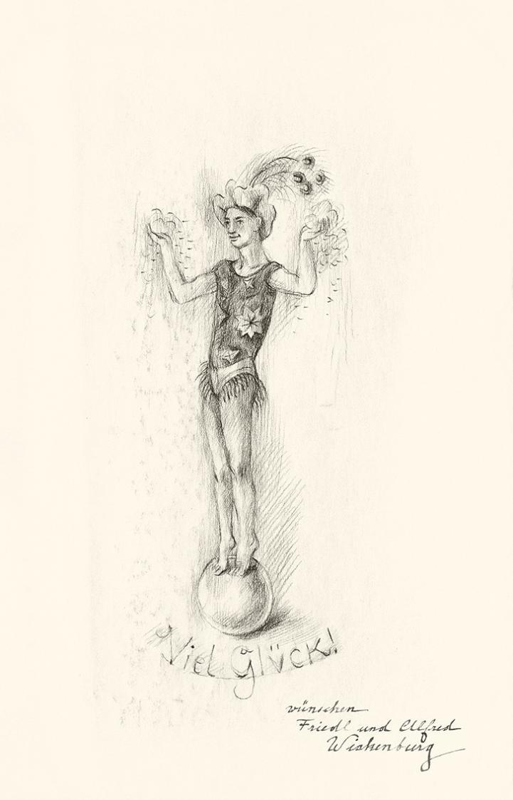 Alfred Wickenburg, Glückwunschkarte, 1950, Schwarze Kreide auf Papier, Blattmaße: 35,3 × 25 cm, ...