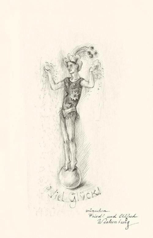 Alfred Wickenburg, Glückwunschkarte, 1950, Schwarze Kreide auf Papier, Blattmaße: 35,3 × 25 cm, ...