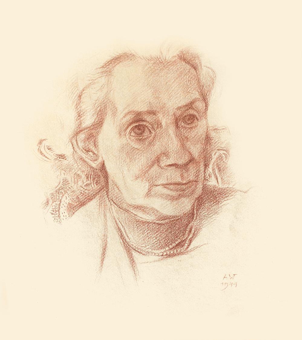 Alfred Wickenburg, Damenporträt, 1944, Rötel auf Papier, Lichte Maße: 44 × 33,5 cm, Privatbesit ...