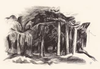 Alfred Wickenburg, Wald, 1953, Braune Kreide auf Papier, Blattmaße: 38 × 53,7 cm, Privatbesitz, ...