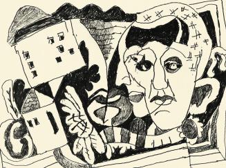 Alfred Wickenburg, Kopf mit Maske, um 1970, Schwarzer Filzstift auf Papier, Blattmaße: 42 × 58  ...