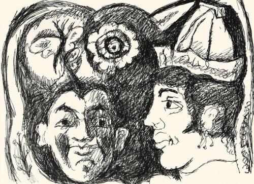 Alfred Wickenburg, Zwei Köpfe, um 1970, Schwarzer Filzstift auf Papier, Blattmaße: 42 × 57,5 cm ...