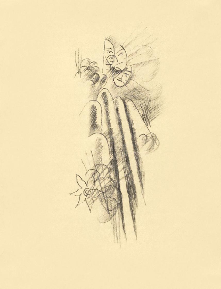 Alfred Wickenburg, Landschaft mit Erscheinung, 1920/1925, Schwarze Kreide auf Papier, Blattmaße ...