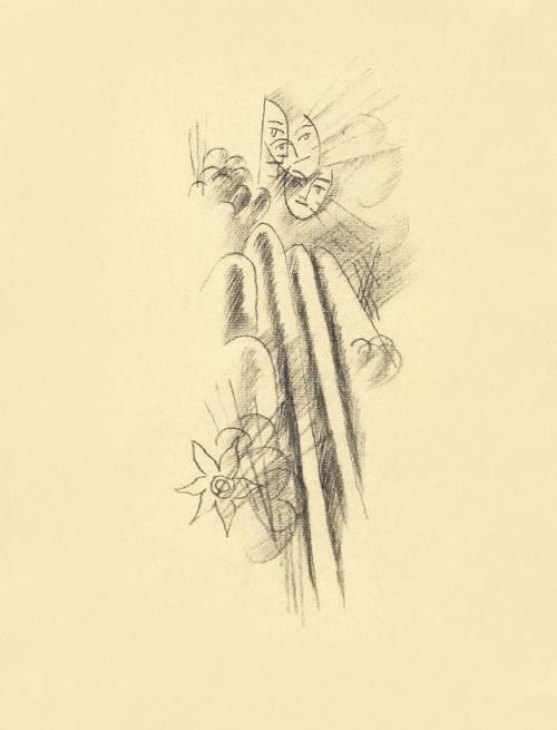 Alfred Wickenburg, Landschaft mit Erscheinung, 1920/1925, Schwarze Kreide auf Papier, Blattmaße ...