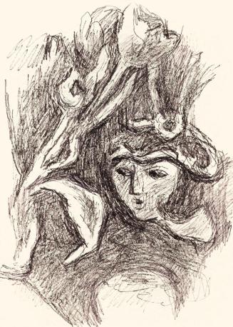 Alfred Wickenburg, Gesicht und Tulpen, um 1970, Schwarzer Filzstift auf Papier, Blattmaße: 48,1 ...