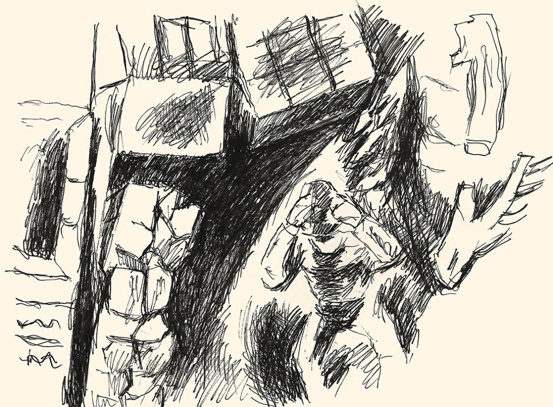 Alfred Wickenburg, Mann mit Hut, um 1970, Schwarzer Filzstift auf Papier, Blattmaße: 48,1 × 58  ...