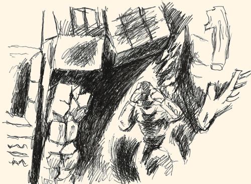 Alfred Wickenburg, Mann mit Hut, um 1970, Schwarzer Filzstift auf Papier, Blattmaße: 48,1 × 58  ...