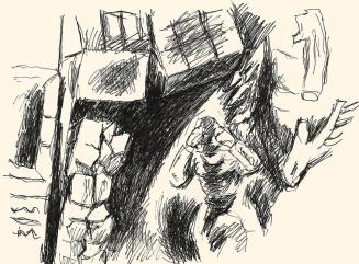 Alfred Wickenburg, Mann mit Hut, um 1970, Schwarzer Filzstift auf Papier, Blattmaße: 48,1 × 58  ...