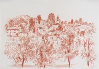 Alfred Wickenburg, Dorf bei Warmbad Villach, 1944, Rötel auf Papier, Blattmaße: 22,1 × 32 cm, N ...