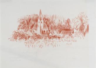 Alfred Wickenburg, Kirche in Faak, 1944, Rötel auf Papier, Blattmaße: 22,5 × 32 cm, Neue Galeri ...