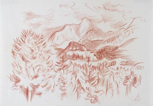 Alfred Wickenburg, Motiv Türkenkopf, 1944, Rötel auf Papier, Blattmaße: 22,5 × 32 cm, Neue Gale ...