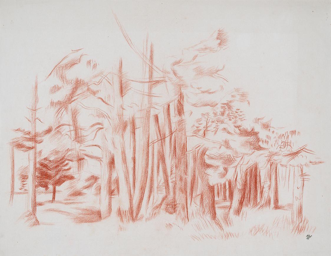 Alfred Wickenburg, Wald, 1944, Rötel auf Papier, Blattmaße: 43,4 × 55,8 cm, Neue Galerie Graz,  ...