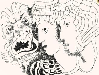 Alfred Wickenburg, Köpfe und Maske, um 1970, Schwarzer Filzstift auf Papier, Blattmaße: 42 × 55 ...